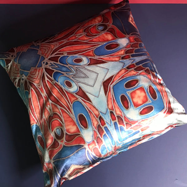 Abstract Blue Rust Butterfly Velvet Cushion - Luxury Velvet Throw Pillow - Bold pattern butterfly pillow
