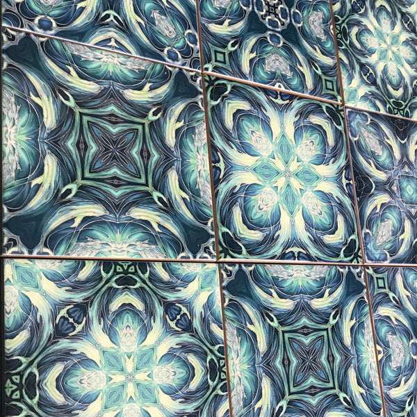 Bold Blue Teal Aqua Mixed Dolphins Set of 20 Ceramic Tiles - Bohemian Bold Mediterranean Coloured Kitchen Tiles