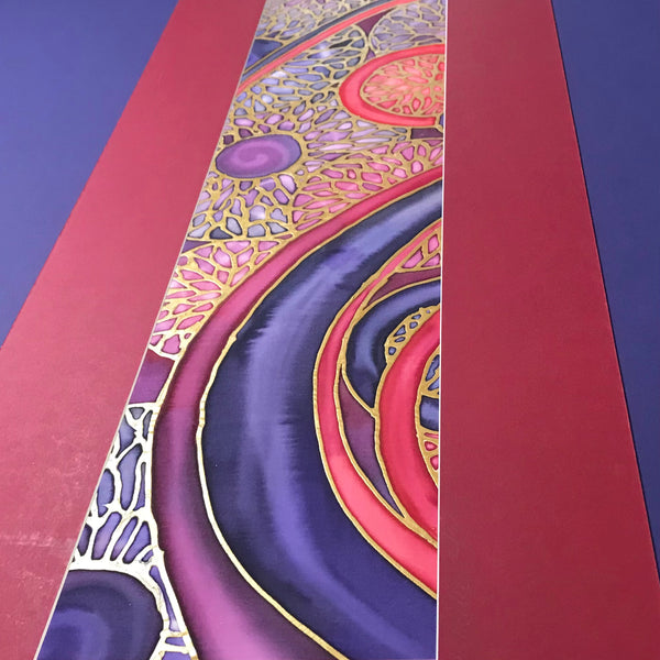 Jewel Abstract Circles Original Silk Painting - Bold Red Blue Gold Hand-Painted Silk Art