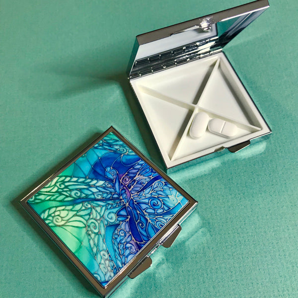 Blue Dragonflies Large Pill Box - Stud Earing Jewellery Box