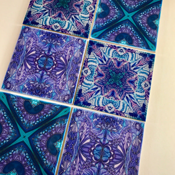 Purple Iris Kaleidoscope Mixed Set of Bathroom Tiles - Bright Bohemian Kitchen Tiles