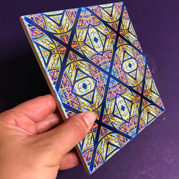 Arts and Crafts look Cathedral Diamond Window Ceramic Tiles - Multi coloured Bohemian  Ceramic Printed Tiles