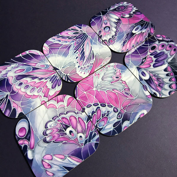 Purple Grey Placemats & Coasters - High Quality Table Mats - Purple Butterfly Tableware