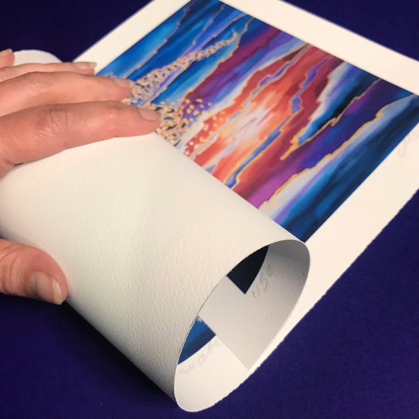 Flying Birds Murmuration Signed Print - Blue Purple Red Gold Print Art