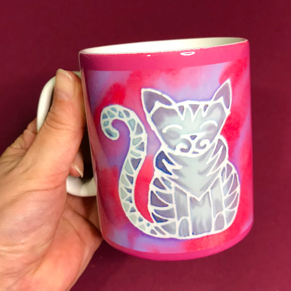 Pink Tabby Cat Mug - Mug and Coaster Box Set - Cat Gift for Her - Cute Grey Tabby Cat