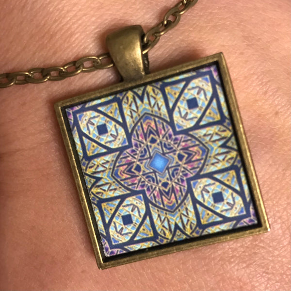 Stunning Cathedral Rose Window Necklace - Square Church Window Pendant - Affordable gift