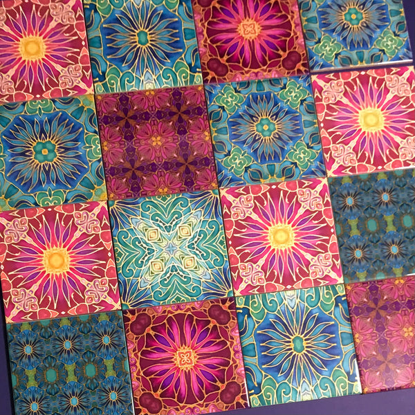 Jubilation Set of 20 Ceramic Tiles - Bohemian Plum and Teal Green Bohemian Kitchen Tiles