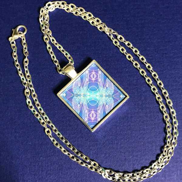 Blue Turquoise Twin Dragonflies Necklace - Square Dragonfly Pendant - Affordable gift