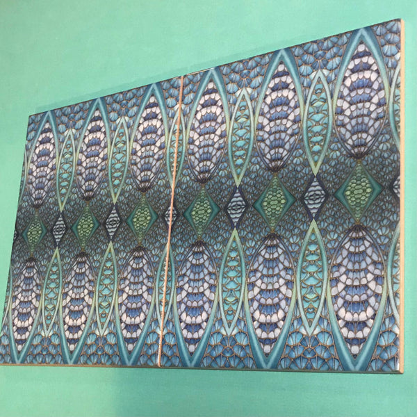 6x8” Blue Teal Green Oriental Futuristic Tiles -  Contemporary Bohemian Ceramic printed  Tiles