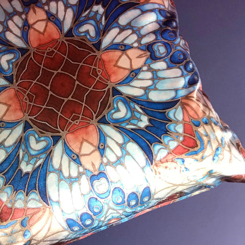 Kaleidoscope Blue Rust Butterfly Velvet Cushion - Luxury Velvet Throw Pillow - Bold pattern butterfly pillow