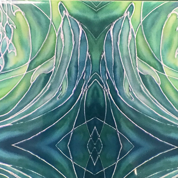 Sea Green Dolphins Ceramic Tiles -  Green Bathroom Kitchen Hand Printed Tiles