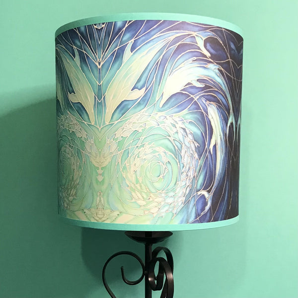 Blue Aqua Dolphins Contemporary Lamp Shade for table lamp- Blue Swimming Dolphins Drum Shade - Atmospheric lamp Shade