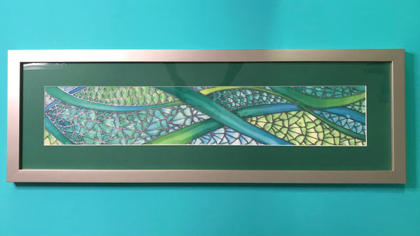 SOLD - Vibrant Green Contemporary Flowing Water Original Silk Painting - green turquoise Hand-Painted Silk Art -