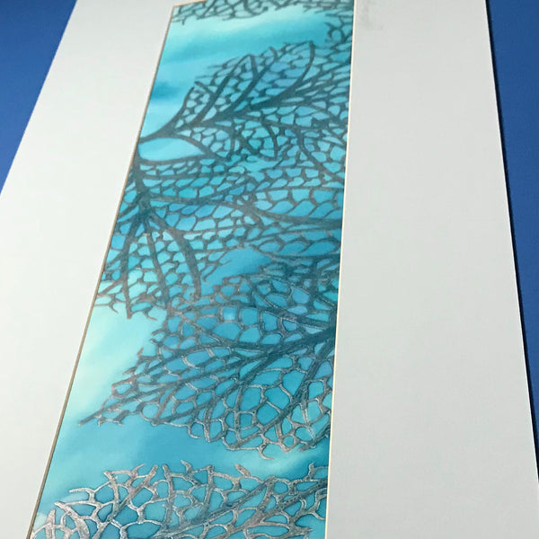 Hydrangea Skeleton Leaves Original Silk Painting - Frosty Blues Hand-Painted Silk Art