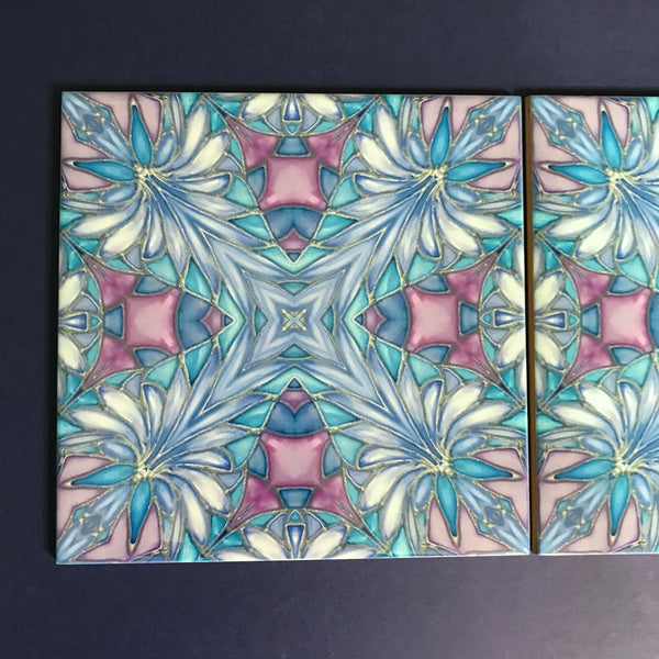 Indian Exotic Flower Tiles - Lilac Blue Turquoise Bohemian Ceramic Printed Tiles