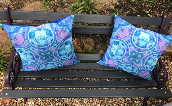 Blue Circles Showerproof Cushion - Showerproof Garden Cushions - Blue green turquoise Cushion