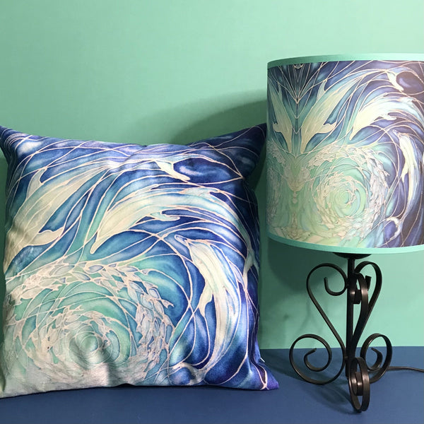 Blue Aqua Dolphins Contemporary Lamp Shade for table lamp- Blue Swimming Dolphins Drum Shade - Atmospheric lamp Shade