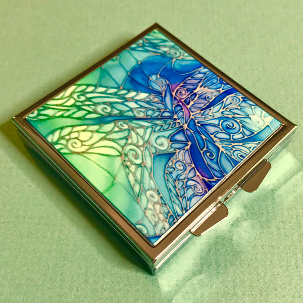 Turquoise Blue Butterfly Wings Large Pill Box - Stud Earing Jewellery Box