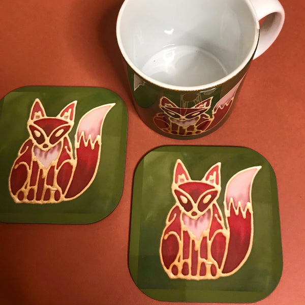 Cute Fox Mug & Coaster - Fox Mug Box Set - Green Red Fox Mug - Fox Lovers Mug Gift