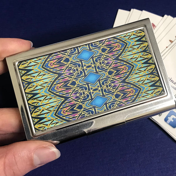 Stained Glass Style Ornate Green Blue and Purple  Business Card Holder