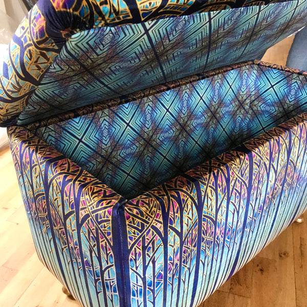 SOLD Stunning Cathedral Window Ottamon-Made to Order-one off Bespoke Upholstery.