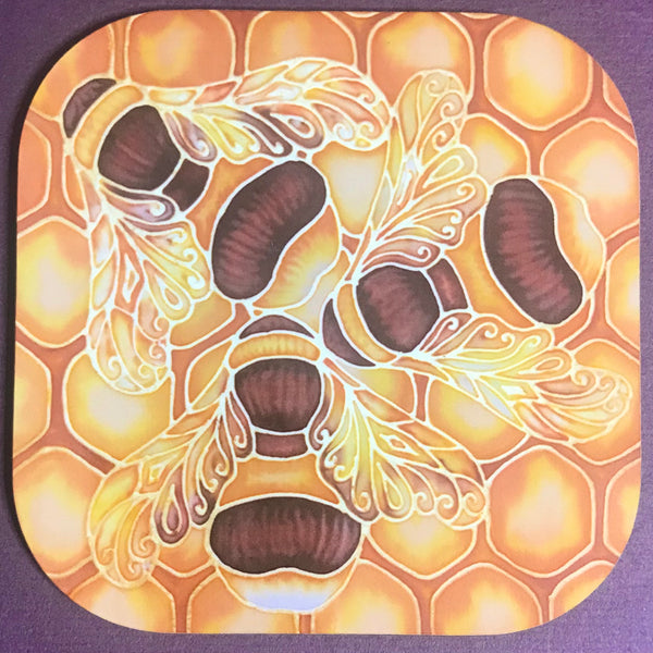 Bees and Honeycomb Mug and Coaster Set - Golden Bumble Bees Mug Gift - Gold Caramel Bee Gift