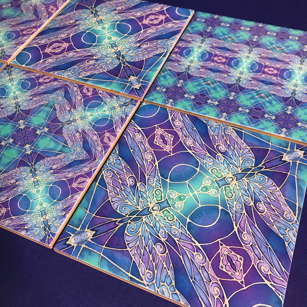 Blue Green Turquoise Dragonflies Tiles Mixed Set - Beautiful Bohemian Tiles