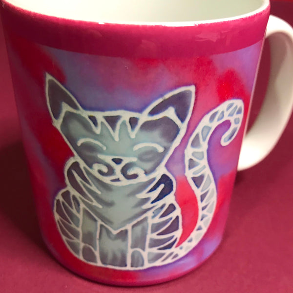 Pink Tabby Cat Mug - Mug and Coaster Box Set - Cat Gift for Her - Cute Grey Tabby Cat