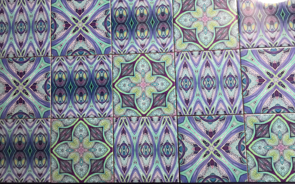 Mediterranean Blue Green Purple Set of 50 Ceramic Tiles - Blue Green Purple Turquoise Bright Bohemian Kitchen Tiles
