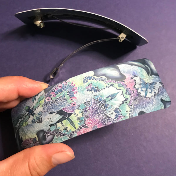 Lilac Mint Teal Pink Butterflies Moth Large hair clip, barette, hairslide, stocking filler, gift for her, gift for woman, gifts for girls, pretty presents.