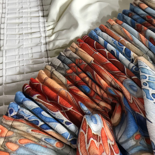 Chenille Butterfly Made to Order Curtains.  Blue Teracotta Bespoke Designer Fabrics