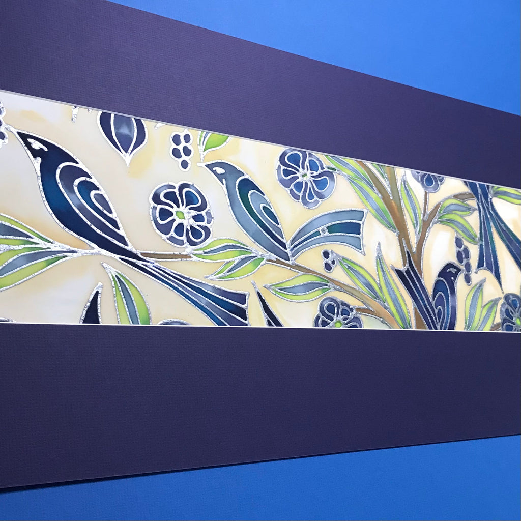 Song Birds in Trees Original Silk Painting - Hand-Painted Silk Art