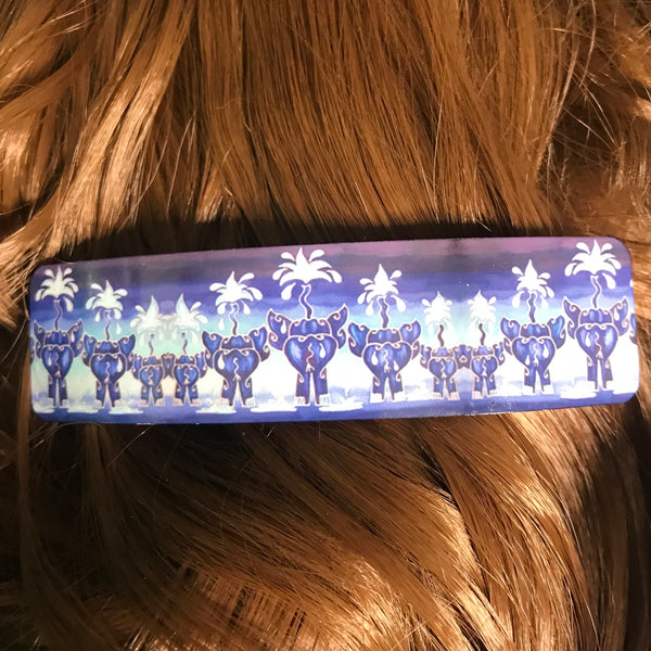 Blue Elephants hair clip, barette, hairslide, stocking filler, gift for her, gift for woman, gifts for girls, pretty presents.