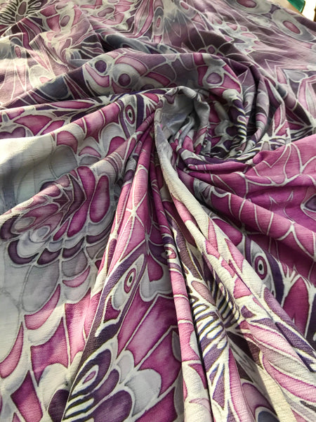 Lilac, Pink and Grey Butterfly Designer Luxury Velvet Curtain Fabric - for Upholstery and Soft Furnishings Too!