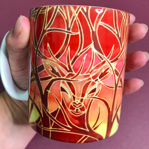 Stag Mug and Coaster box set or mug only - Red Mug Set - Wild Stag Mug Gift