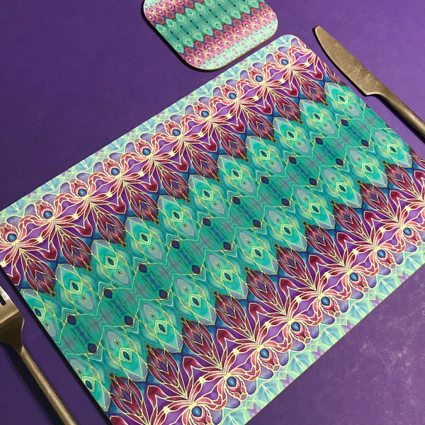 Persian Orchid High Quality Table Mats - Purple Turquoise Green Tableware