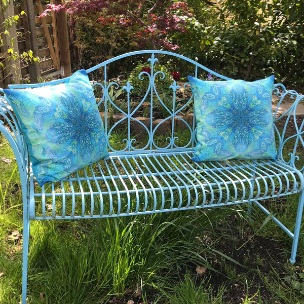 Sea Green Butterfly Showerproof Cushion - Showerproof Garden Cushions - Blue green turquoise Cushion