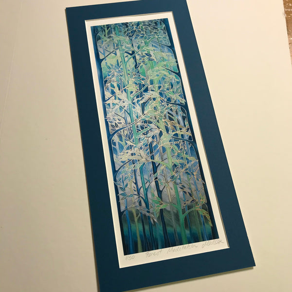 Forest Meditation Signed Print - Blue Green Grey Forest Print Art