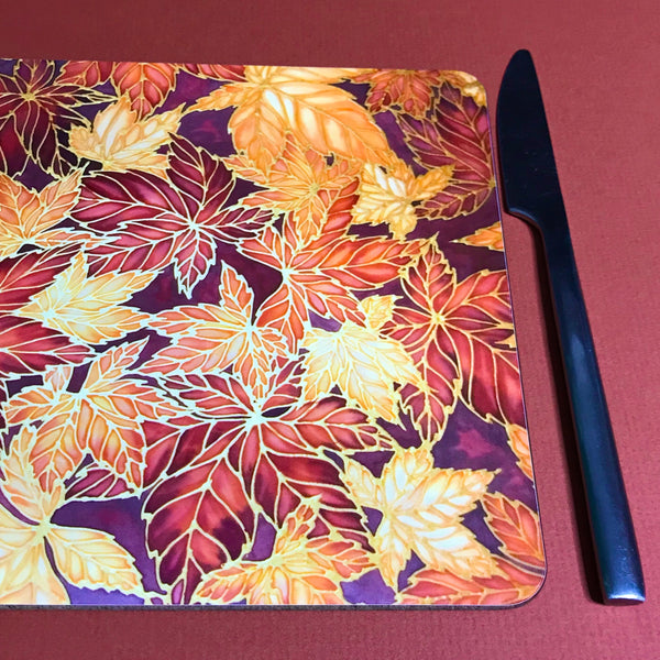 Terracotta Leaves Placemats & Coasters - Caramel Table Mats  - Heatproof glass chopping boards