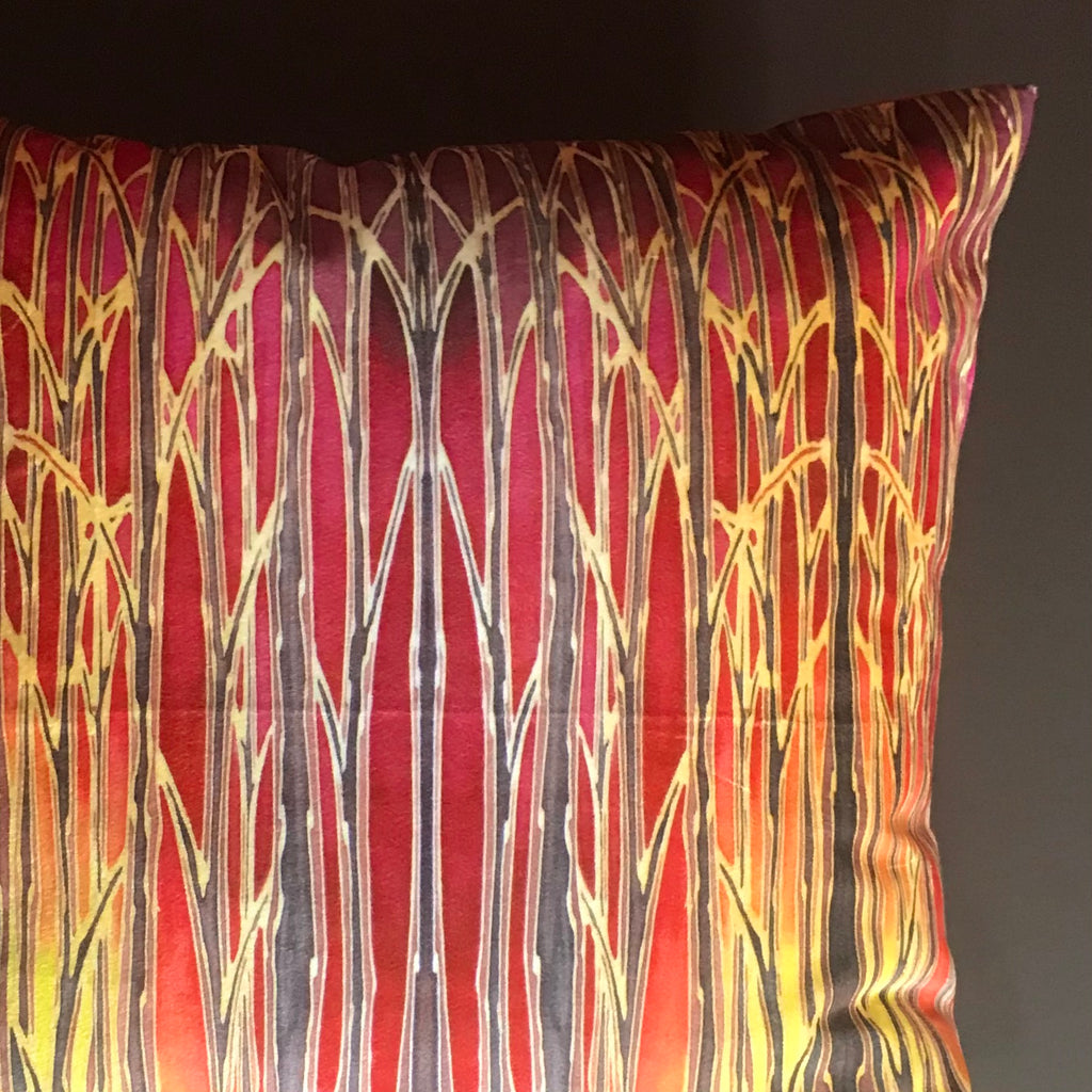 Contemporary Red Orange Chocolate Tall Trees Cushion - Dramatic Throw Pillow - Chenille Cushion