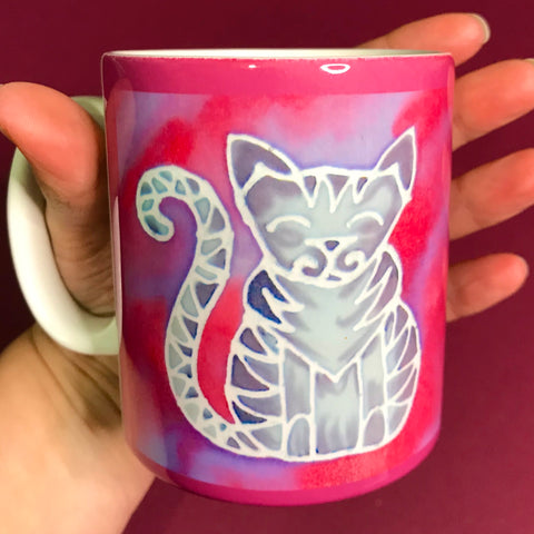Pink Tabby Cat Mug - Mug and Coaster Box Set - Cat Gift for Her - Cute Grey Tabby Cat