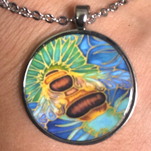 Bumble Bee Necklace - Honey Bee and Flowers Pendant - Affordable gift