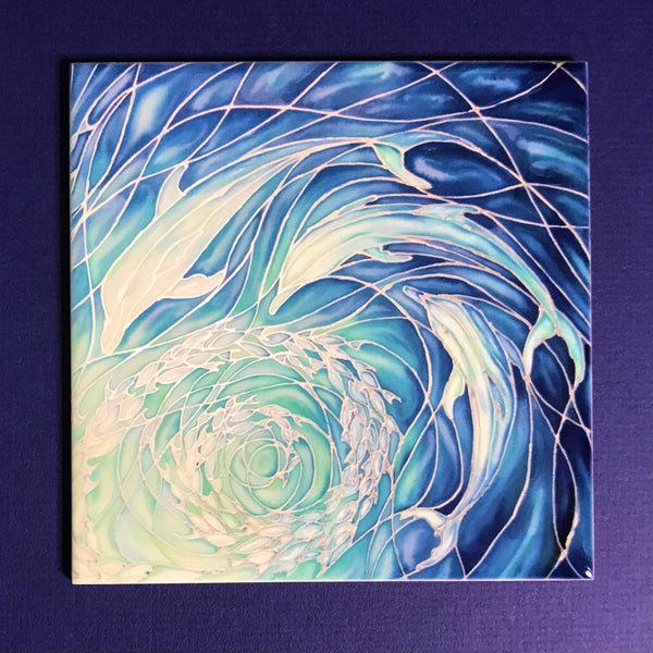 Blue Dolphins Ceramic Tiles -  Bathroom Kitchen Hand Printed Tiles