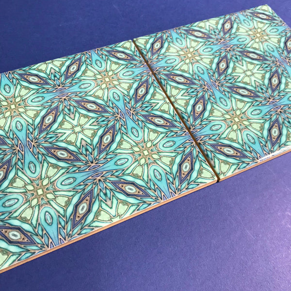Bohemian 6x6” Mint Aqua Green Turquoise Mosaic Star Tiles - Beautiful Green Turquoise Tiles - Bohemian Ceramic printed  Tiles