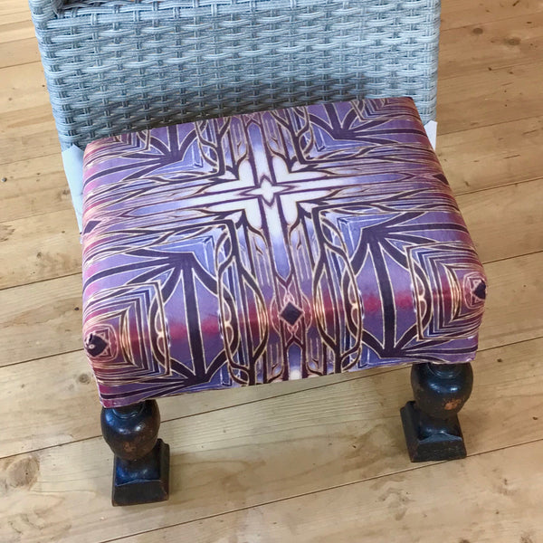 SOLD Luxury velvet chunky legged  Footstool - one off Bespoke Upholstery.