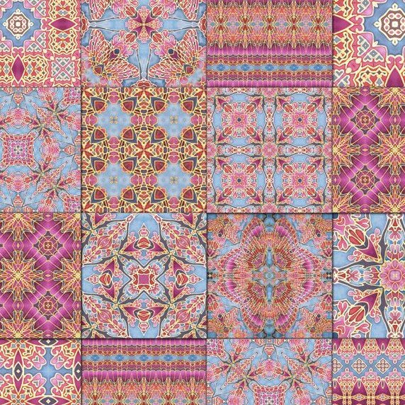 Pink Sunset Inspired Set of 50 Ceramic Tiles - Bohemian Blue Pink and Gold Warm Gentle Kitchen Bathroom Tiles