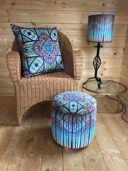 Rose Window Designer Cushions in Luxurious Velvet - Pink, Purple & Blue Dramatic Throw Pillow