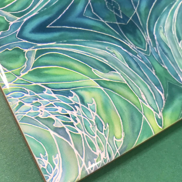Sea Green Dolphins Ceramic Tiles -  Green Bathroom Kitchen Hand Printed Tiles