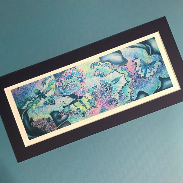 Mosaic Butterflies Signed Print - Blue Green Grey Purple Pink Print Art