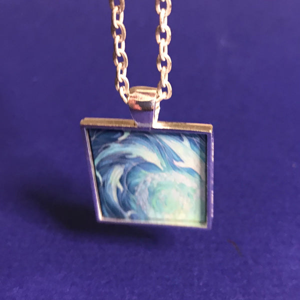 Blue Aqua Dolphins Necklace - Square Dolphin Pendant - Affordable gift